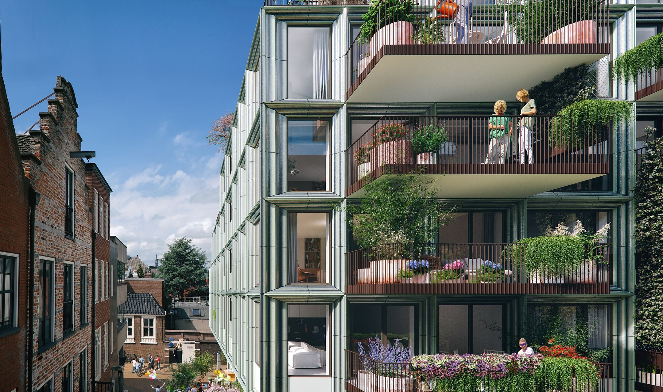 Mercado Groningen gevel aanzicht met groene balkons in hartje Groningen aan de Rode Weeshuisstraat